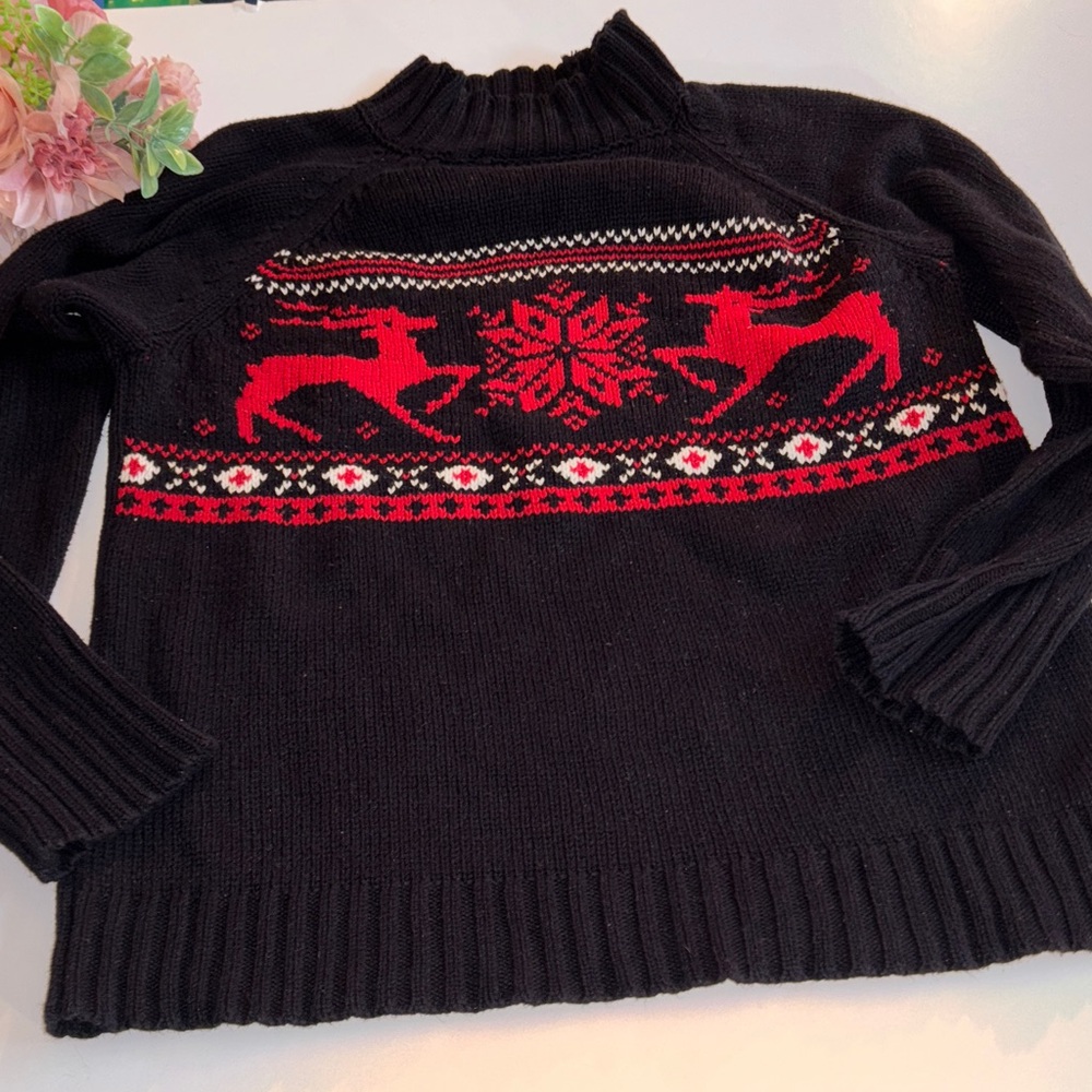 Chaps Black and Red Nordic Sweater Black and Red Christmas Sweater Reindeer